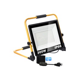 QENLAI 36000LM LED 300W Work Light, Portable Flood Light with 18FT Cord, IP66 Waterproof 5000K Worklight Floodlight for Outdoor, Job Site Workshop Garage Construction Site Lighting