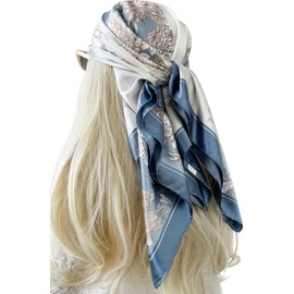 LEBOOBELL Womens Square Head Scarf Satin Printed Hair Scarf Like Silk Bandanas for Women 35 Inches Flower