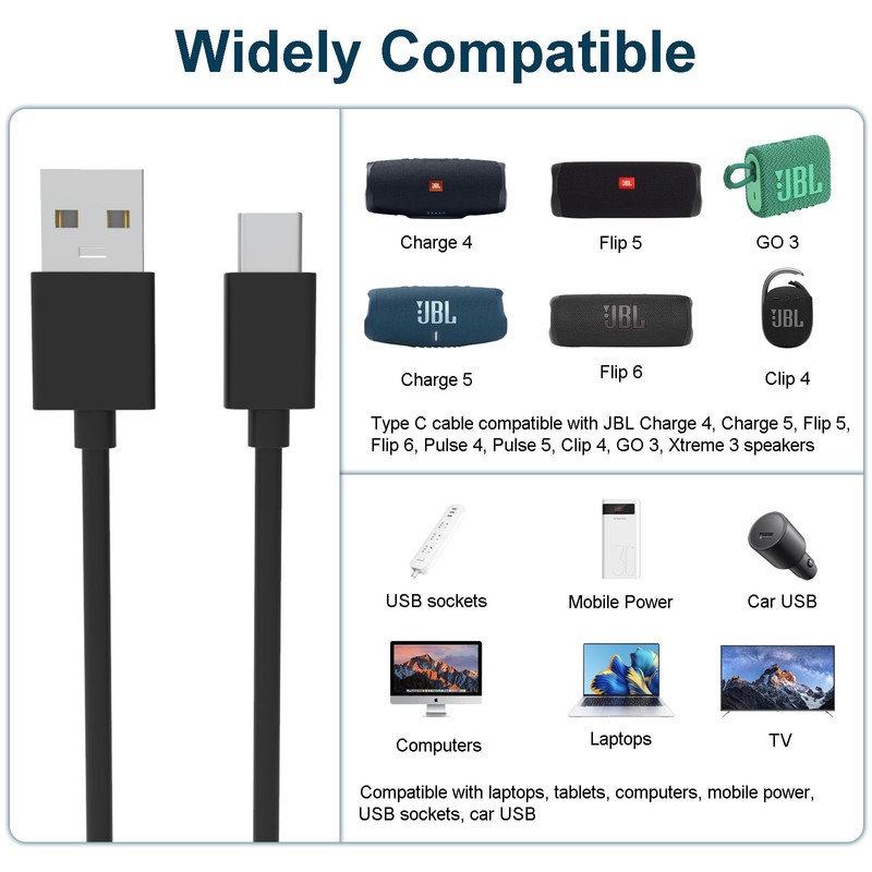Type C Charging Cable Compatible with JBL Charge 4, Charge