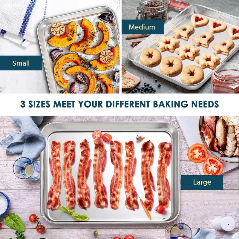 E-far Stainless Steel Baking Sheet Set of 3, 12.4”/10.5” /9.4”