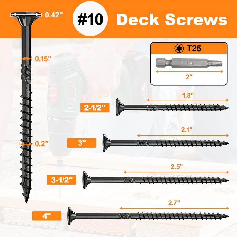 #10 x 3” Deck Screws, 316Pcs Star Drive Wood Screws,