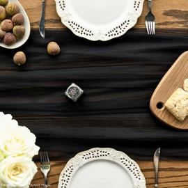 Artoid Mode Black Gauze Table Runner 120 Inch 10FT, Seasonal Sheer Kitchen Dining Holiday Wedding Birthday Baby Shower Table Decor for Home Party