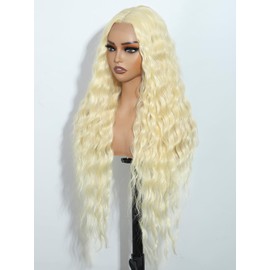 Joedir Lace Front Wig Long Wavy Wigs for Women 30 Inches Deep Part Cury Wave Wig Natural Looking Synthetic Heat Resistant Fiber Wig for Daily Party Use Blonde