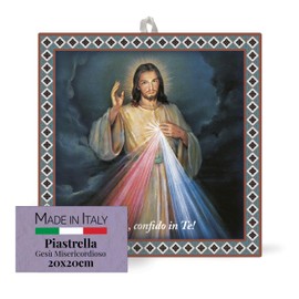 Fratelli Bonella Ceramic Tile 20 x 20 cm Merciful Jesus Religious Representation Ceramic Tile Wall Art for Kitchen