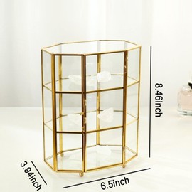 youjinhome Clear Glass Storage Box, Glass Display Case, Three Layer Jewelry Case, Makeup Box, Keepsake Organizer, Multifunctional Display Cabinet for Vanity Decor Home Dresser, Gold ﻿