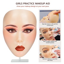 Laokiiy Makeup Mannequin Face with Practice Board, 5D Silicone Full Face Practice Eyelash Eye Shadow, for Emerging Makeup Artist, Beginners, Girl's Gift (Yellow)