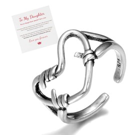 BELLA-Bee To My Daughter Heart Knot Rings, Retro Silver Ring for Women Adjustable Love Heart rings Gift For Daughter (To My Daughter Rings)
