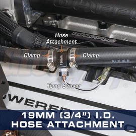 GlowShift 19mm 3/4" ID Hose Attachment Adapter for Water Coolant Oil Transmission Temperature Gauge Sensor - Includes Hose Clamps