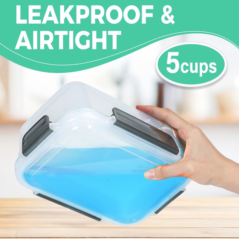 YORY 5 cup Plastic Food Storage Containers with Lids Nestable