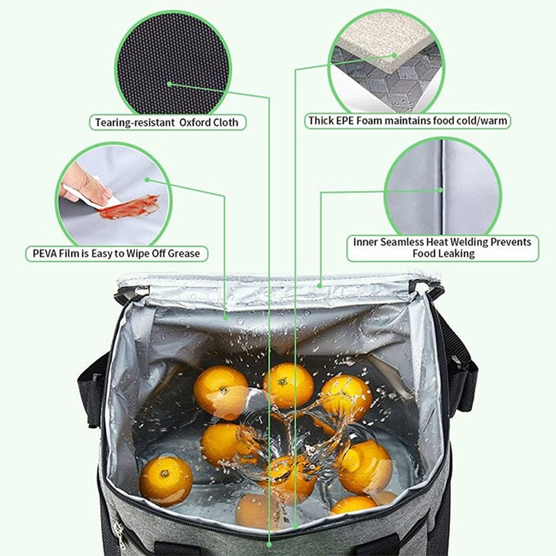 Insulated Lunch Bag Oxford Cloth Foldable Thermal Cooler Leakproof Cooler