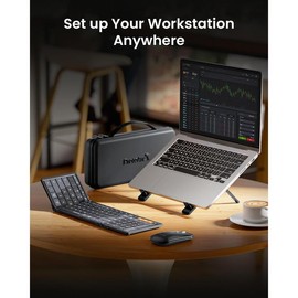 ProtoArc XKM01 CaseUp Foldable Keyboard Mouse Combo, Portable Bluetooth Keyboard Mouse with Laptop Stand,Compatible with Laptop PC MacBook Windows Mac OS