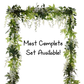 CB Gypsy 10 Pcs (60ft Total) Wisteria Artificial Flower Garland, Fake Wisteria Vine Leaves Silk Hanging Flowers for Home Garden Outdoor Ceremony Wedding Arch Floral Party Decor (White)