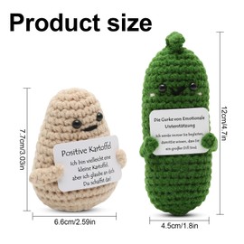 Emotional Support Pickle, Pack of 2 Get Well Soon Gifts, Motivational Gifts, Crocheted Cuddly Toys, Children, Adults, Courage Gift, Woman (Pickle & Positive Potato German)