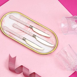 Weddings Venue Shop Gold Plastic Knives - 7.5" | Blush Handle | Pack of 24