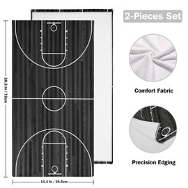 HATESAH 2 Pack Black Grey and White Basketball Court Print Hand Towels for Bathroom,Soft Absorbent Basketball Floor Sport Themed Decorative Guest Face Bathroom Towels,Quick Dry Kitchen Towels 14"x28"