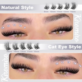 Kiromiro Wispy Lash Clusters Fluffy Eyelash Clusters 9-16mm Hybrid Cluster Eyelash Extensions DIY Cluster Lashes 132 pcs Cluster Eyelashes for Volume Lash Look