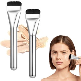 FMYODWU 2 x Foundation Brush, Ultra Slim Foundation Brush, Women's Foundation Powder Brush, Flat Contour Brush, Powder & Liquid Blending Brush, Gift for Women with Dust Cover