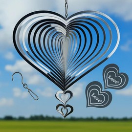 Stainless Steel Heart Wind Spinners, Outdoor Yard & Garden Decorations, Mirror Finish Hanging Metal Spinners for Patio, for Home & Garden Lovers
