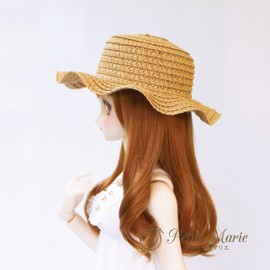 Petite Marie 1/3 DD MDD Compatible (DDH-01 - 10 Compatible) Floppy Hat Straw Hat Beige Soft Wave Brim Elegant Hat with Black and White Ribbon 9-10 Inches 15.7 inches (40 cm) 23.6 inches (60 cm) Doll