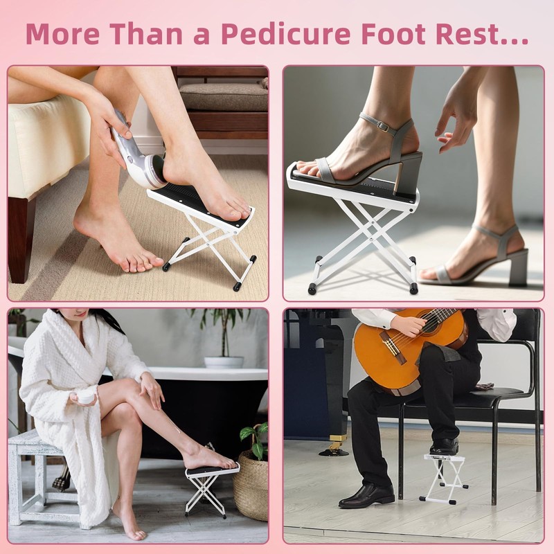 Pedicure Foot Rest, 6 Heights Adjustable Foot Stool, Upgraded Metal