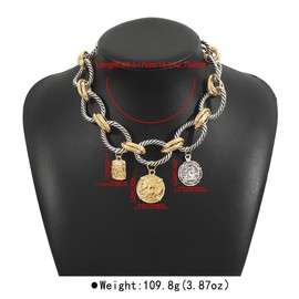 Chunky Two-Tone Chain Necklace for Women Thick Gold Silver Twisted Cable Link Coin Pendant Necklace Trendy Mixed Metal Chain Statement Choker Necklace Casual Everyday Wear Versatile Fashion Accessory Gift (gold + silver)