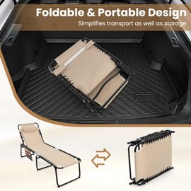 GYMAX GYMAX Lounge Chairs for Outside, Extra High Folding Beach Tanning Lounger with Adjustable Backrest, Footrest & Removable Pillow, Sunbathing Lounge for Patio, Poolside (1, Sand with Pocket)