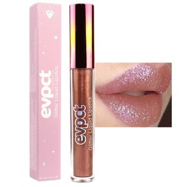 evpct 1Pcs Nude Gold Matte to Glitter Liquid Lipstick Lip Set Kit, Long Lasting Matte Diamond Glitter Lipstick Waterproof, Colorful Sparkly Glossy Metallic Shimmer Sparkle Lip Gloss for Women 14#