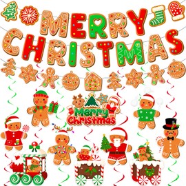 Gingerbread Christmas Decorations, Christmas Gingerbread Decorations includes Gingerbread Christmas Banner and Gingerbread Hanging Decorations, Gingerbread Garland for Gingerbread Christmas