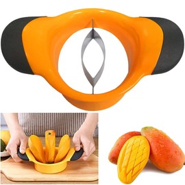 3-in-1 Mango Slicer/Peeler/Cutter/Splitter/Pitter with Stainless Steel Blade Pit Remover Tool Non Slip Handles Extra Large Mango Cutter Divider (Orange)