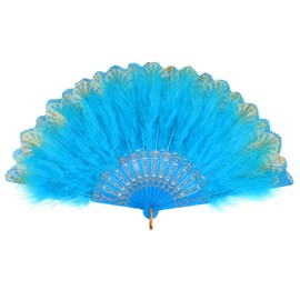 MWOOT Marabou Feather Fan, 1920s Embroidered Flower Handheld Feather Fan, Roaring 20s Vintage Style Flapper Hand Fan for Costume Halloween Dancing Show Tea Party Wedding Decoration - Red