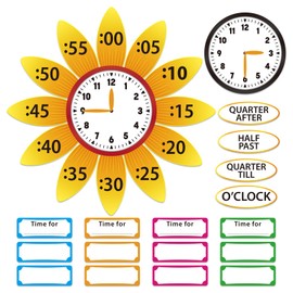 BIZIBAFF Telling Time Teaching Clock for Kids - 38PCS Sunflower Telling Time Bulletin Board Teacher Decorations for Classroom Teaching Essentials Back to School Elementary Classroom Must Haves