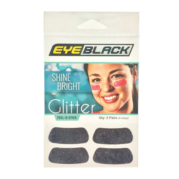 EyeBlack Under Eye Colorful Glitter Strips | Football, Baseball, Softball, Soccer | Great for Adults and Kids | Tailgating Fans, Sporting Events, Cheering Fans - 2 Pairs / 4 Strips - Black