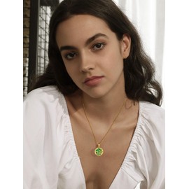 Good Luck Chinese Fu Character Pendant Necklace, Round Circle Disc Green Jade Chinese Blessing Necklaces Chinese Fortune Jewelry Green Stone Necklace