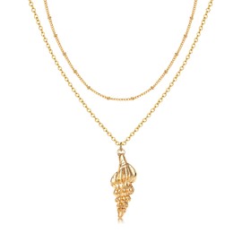 HEIDKRUEGER Conch Shell Necklace Gold Pendant Necklace Seashell Adjustable Layered Necklace Gift for Women mom (Gold Necklace)