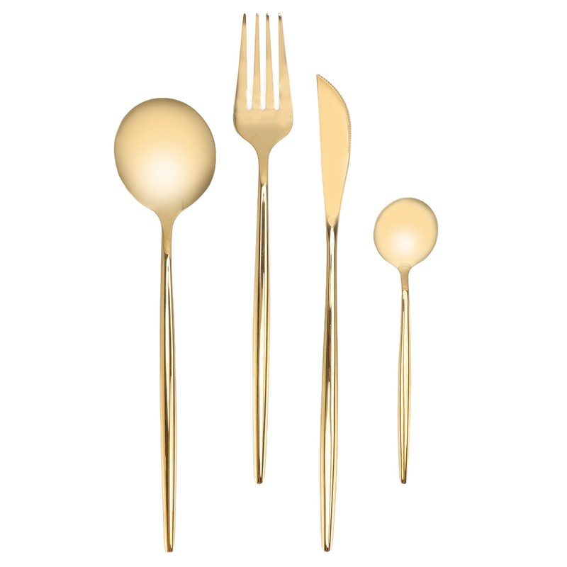 24Pcs Gold Silverware Set Knife Fork Spoon Rustproof Stainless Steel