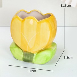 Busnos Pen Holder for Desk Tulips Vase Decor Aesthetic Cute Toothbrush Holder Pencil Holder for Office Makeup Brush Holder Yellow Kawaii Desk Accessories Home Decor Birthday Gifts for Women