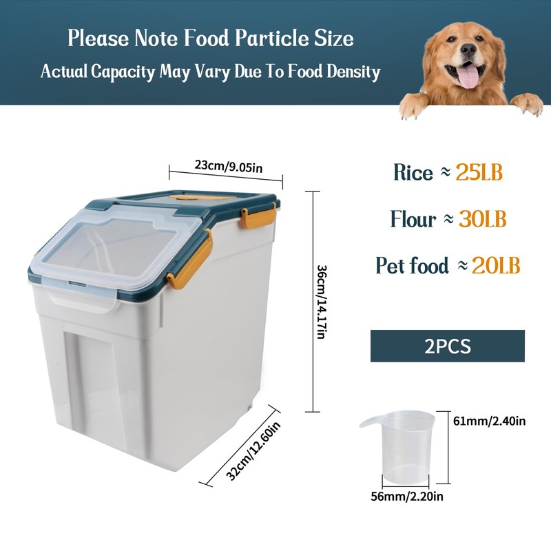 Qiveno Large Flour Storage Container Bin 25Lb, 2Pack Airtight Rice
