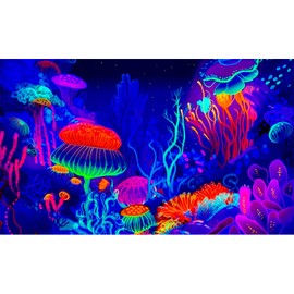 Underwater Scene Aquarium Background Cartoon Style Tropical Jellyfish Corals Terrarium Background Aquatic Life Deep Sea Ocean Marine Fish Tank Backdrop Poster Wallpaper Decorations Vinyl 24x16in