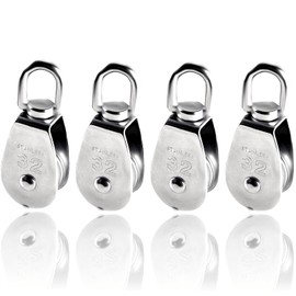 TIOMIOSEA Pack of 4 M32 stainless steel pulleys with double bearings, 250 kg load capacity, rust-proof crane rollers for pulley, fitness equipment and marine, 360° rotating U-rail