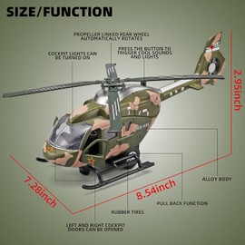NOVAFUSION Kids Helicopter Toy Diecast Military Helicopter Model Kit,Pull Back Toy Helicopters with Lights and Sound,Toy Airplane with Rotatable Propeller,Helicopters Toys for Boys Age 4-7（ArmyGreen）