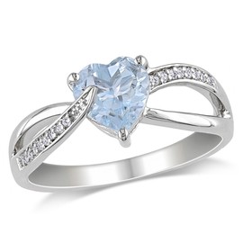 Aquamarine Heart Ring 1.50 Carat (ctw) with Diamonds in Sterling Silver