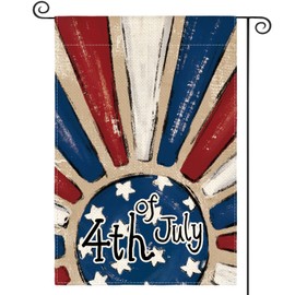 AVOIN colorlife Patriotic 4th of July Garden Flag 12x18 Inch Double Sided Outside, Rustic Sunburst Holiday Yard Outdoor Decoration