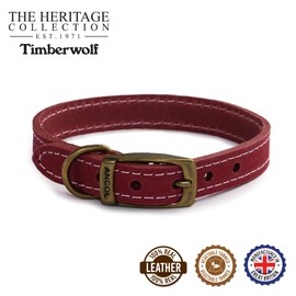 Ancol Timberwolf Premium Leather Dog Collar - Comfortable Durable Pet Training Accessory - Raspberry Bridle Leather - Soft Supple Waterproof Treated - 20-26cm Size 1