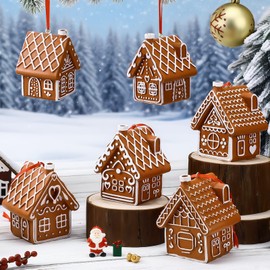 Vercraft 6 Pcs Christmas Gingerbread House Ornaments for Christmas Tree Decorations 3D 3.15 Inch Resin Candy House Hanging Deor with Rope for Holiday Party New Year Home