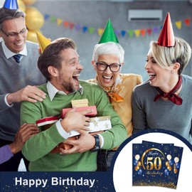 GROVBLE Pack of 40 Napkins 50th Birthday Man 50th Birthday Decoration Napkins Blue, Napkins 50th Birthday Woman, Happy Birthday Napkins, Napkins Birthday, 50th Birthday Napkins, 33 x 33 cm