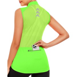 Little Donkey Andy Women's Breathable Cycling Vests full Zip Reflective Sleeveless Jerseys Running Biking Shirts 4 Pockets Fluorescent Yellow M