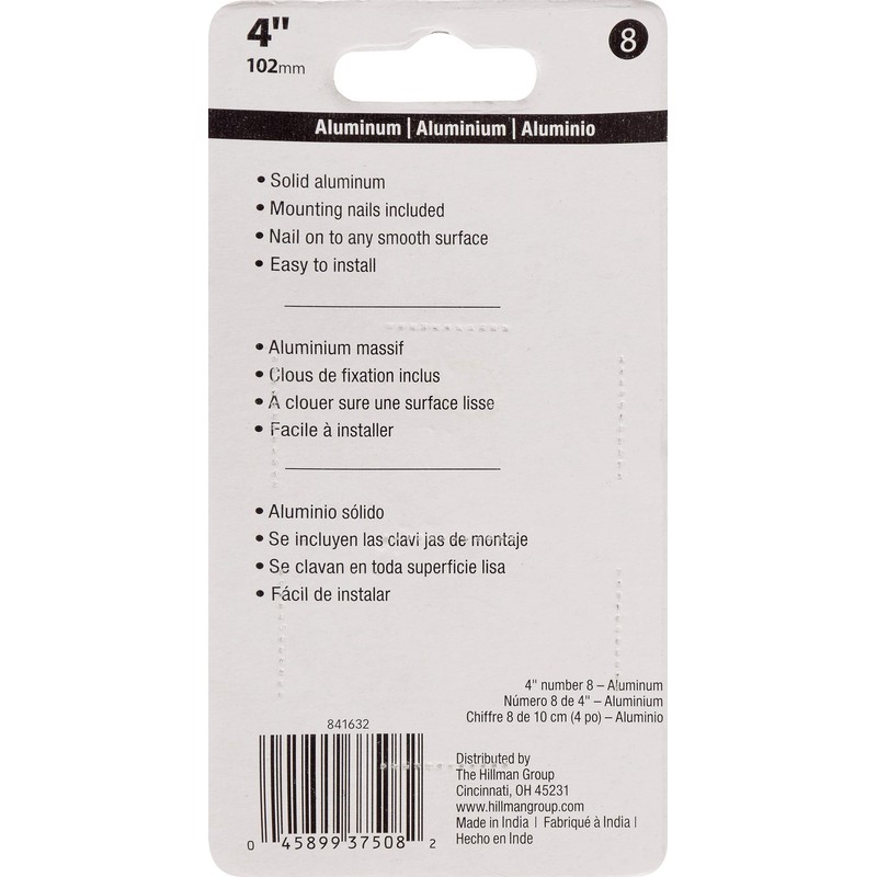 HIllman 841632 4-Inch Nail-On Black Die Cast Aluminum, House Number