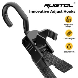 Rugtol Bungee Cords with Hooks, 48 Inch Adjustable Flat Bungee Straps with Quick Release Buckle, Rubber Black Heavy Duty Elastic Cords with Metal Hooks for Bike Rack, Outdoor, Camping, Tarp, 6 Pack