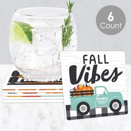 Big Dot of Happiness Happy Fall Truck - Funny Harvest Pumpkin Party Decorations - Drink Coasters - Set of 6