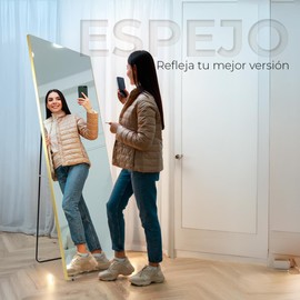 GAON. Espejo de Piso de Cuerpo Completo con Soporte y Marco Dorado Espejo de Pie Ultra Resistente para Sala, Recamara, Dormitorio de 160 cm (Dorado)